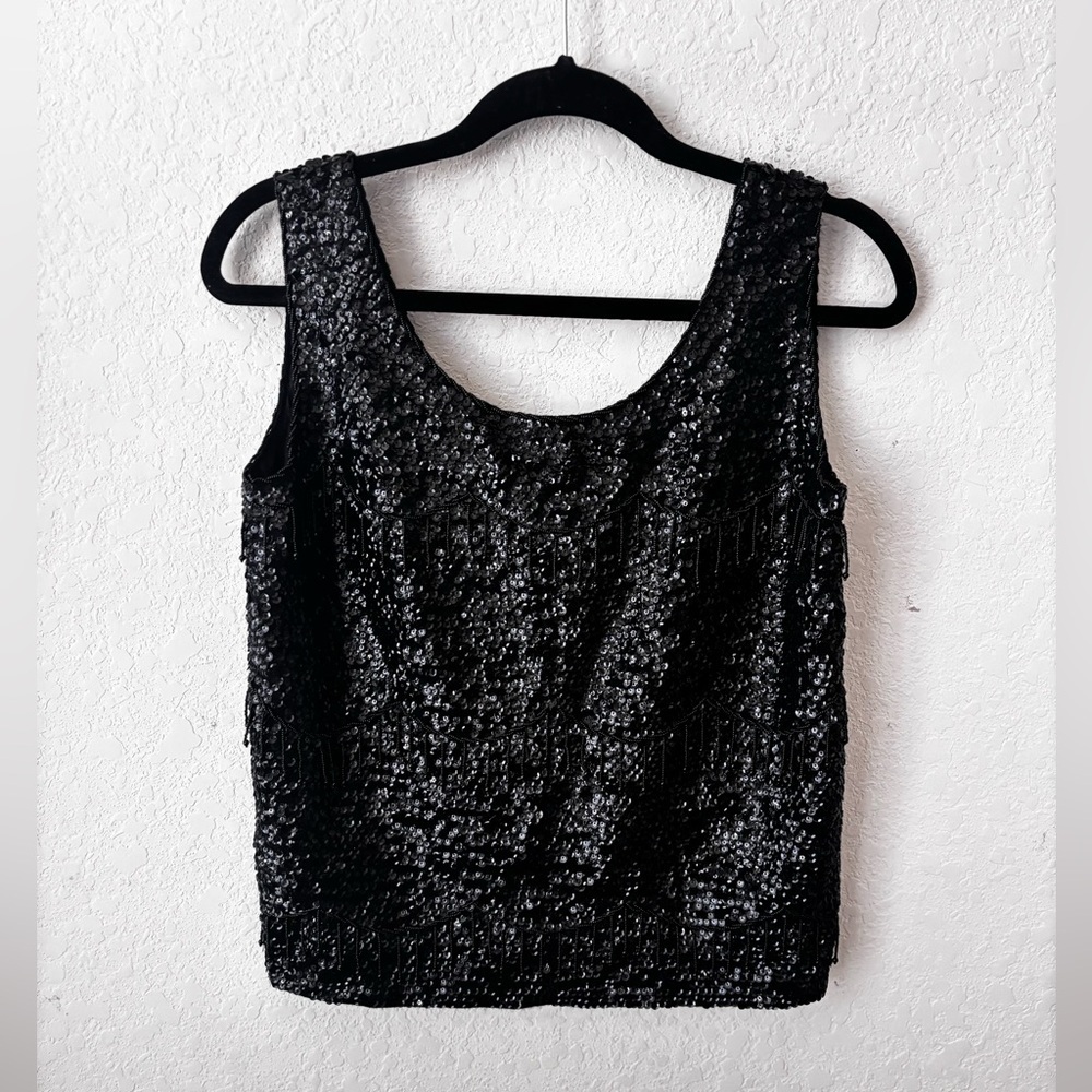 diana Deb Vintage/wool Sequined Beaded Top Blouse Womens 80s Black Size large